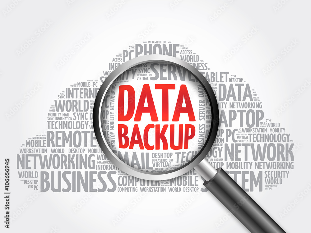 Data Backup word cloud with magnifying glass, business concept Data Backup word cloud with magnifying glass, business concept