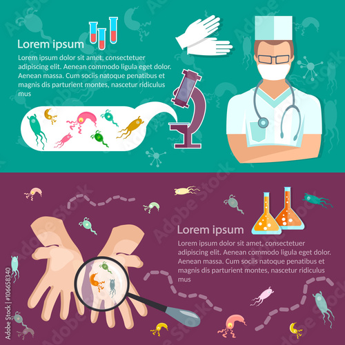 Medical research banner hygiene viruses under the microscope