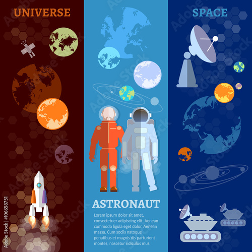 Fototapeta Naklejka Na Ścianę i Meble -  International space program banners astronauts in space
