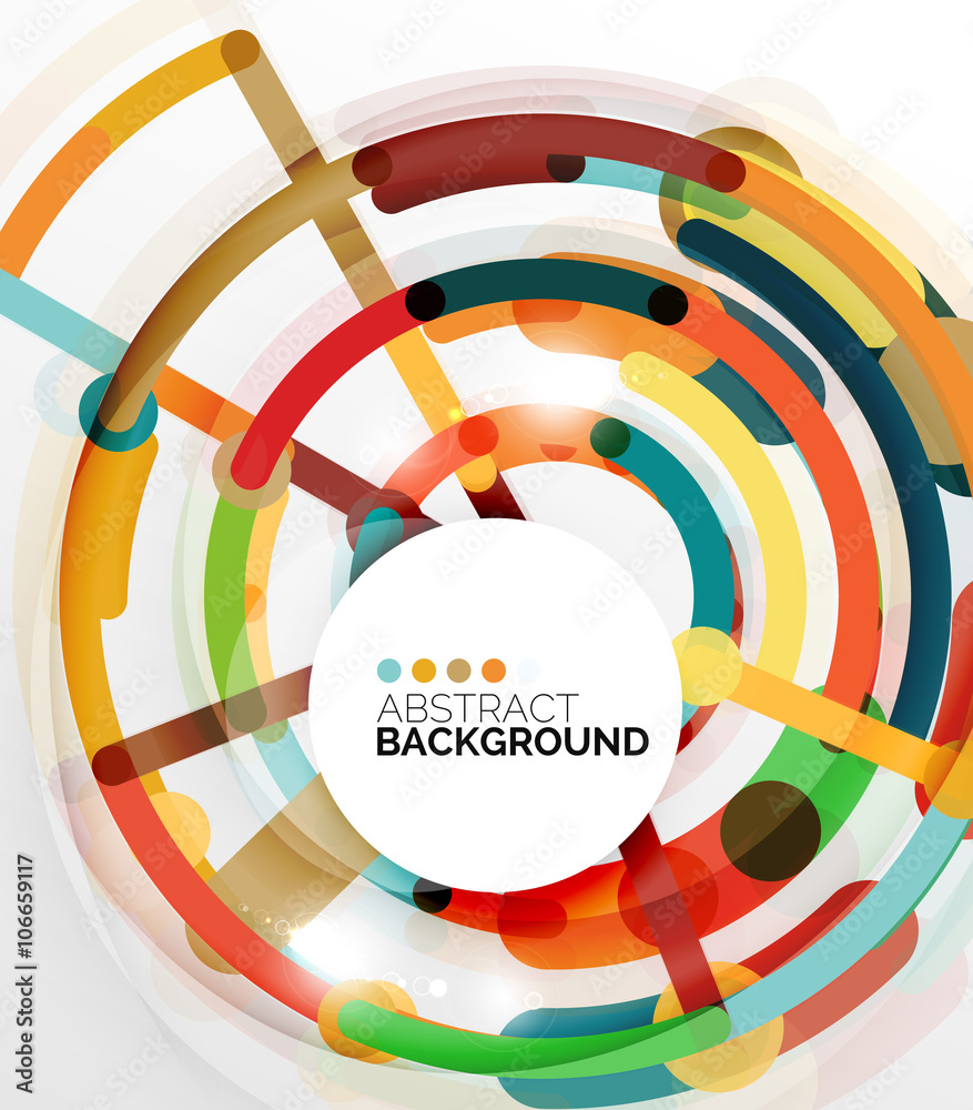 Colorful flat design abstract background. Swirl and circle shaped lines on white Colorful flat design abstract background. Swirl and circle shaped lines on white
