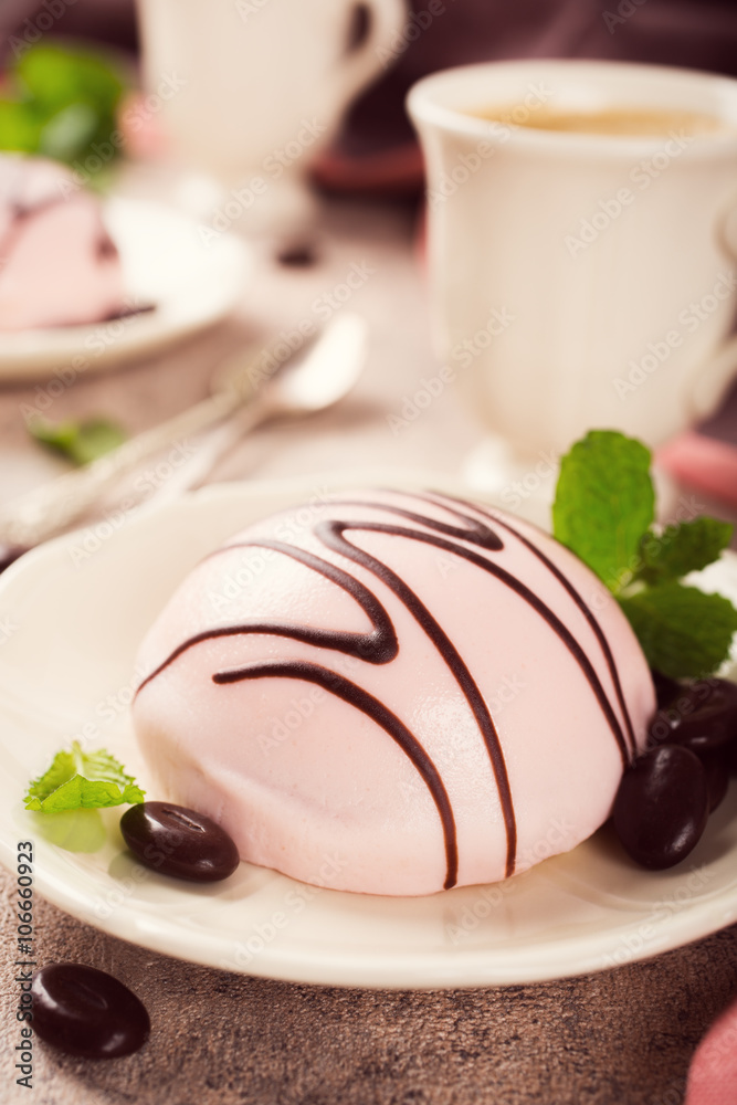 Mousse cakes covered with pink glaze Mousse cakes covered with pink glaze