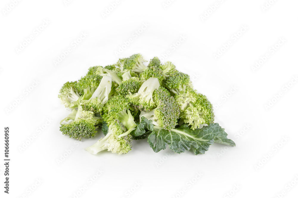 raw broccoli on white background