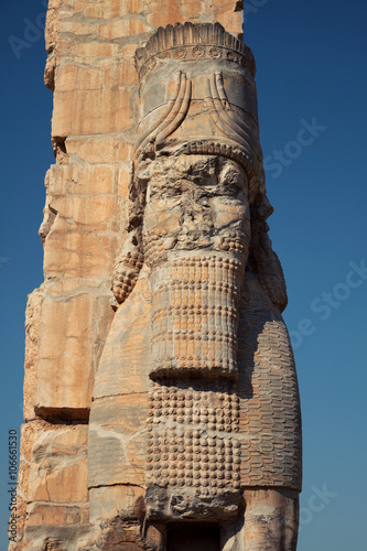 Lamassu Guarding the Entrance Gate of All Nations in the ruins of Persepolis in Iran