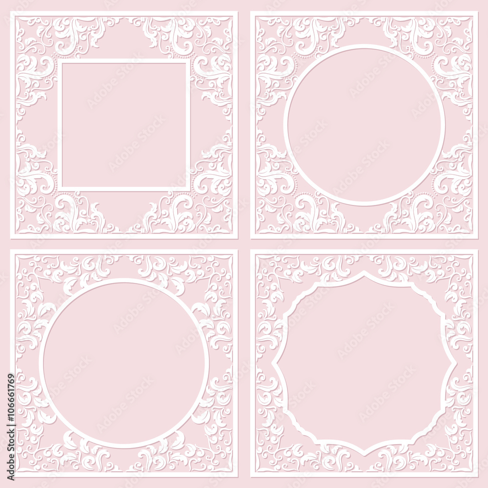 Filigree square frame set on pastel pink. For wedding or scrapbook design.