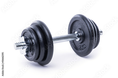 Black dumbbell on white background