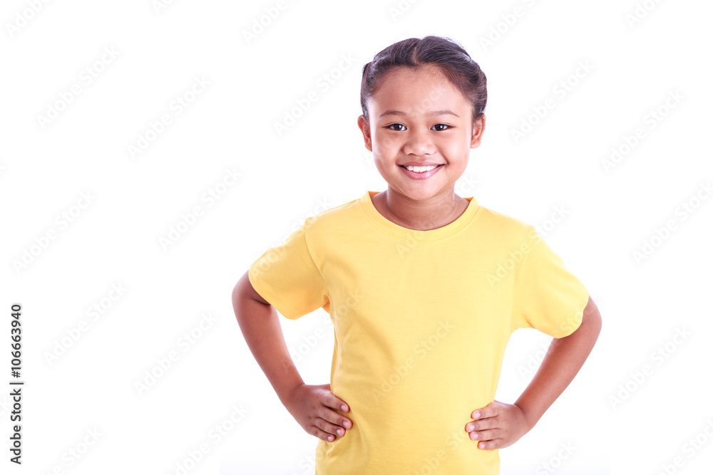Portrait of young Asian girl with arms akimbo isolated on white Portrait of young Asian girl with arms akimbo isolated on white