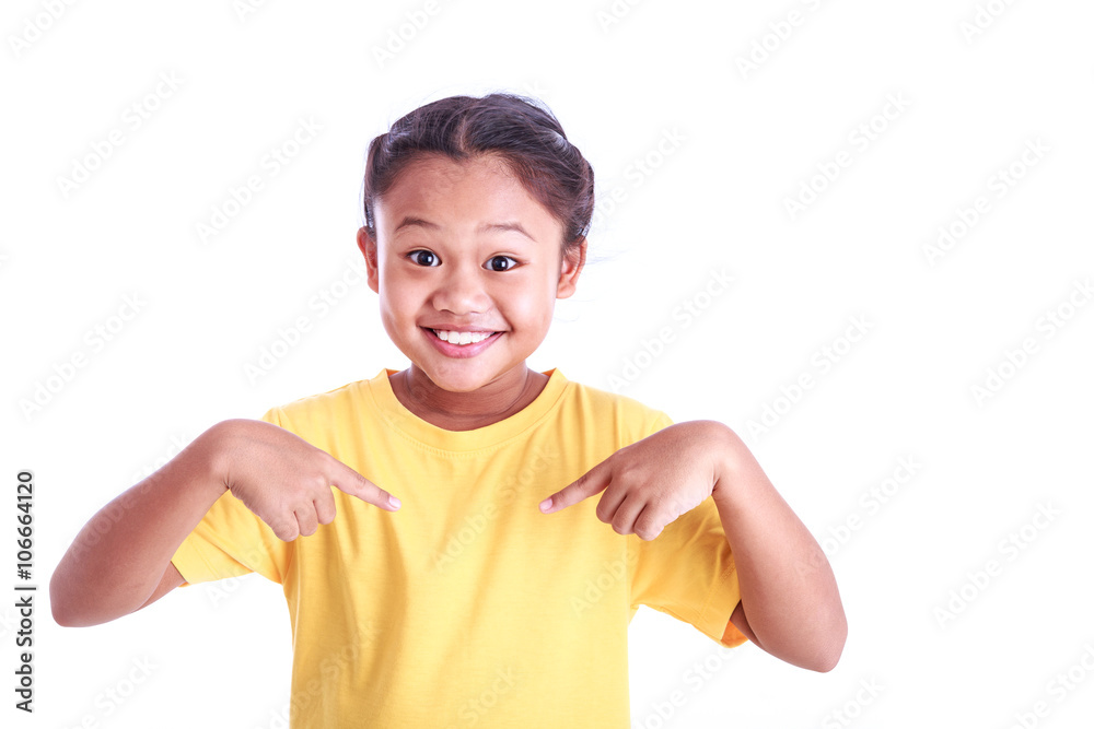 Portrait of young Asian girl wear yellow t-shirt isolated on whi Portrait of young Asian girl wear yellow t-shirt isolated on whi