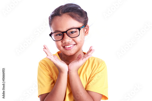 Fototapeta Naklejka Na Ścianę i Meble -  Portrait of young Asian girl wear glasses isolated on white