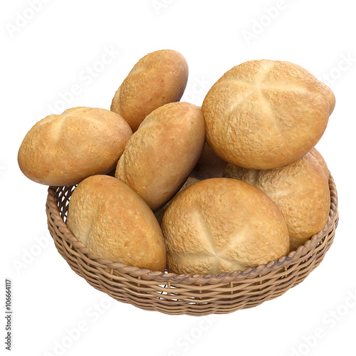 Basket with buns. 3d illustration