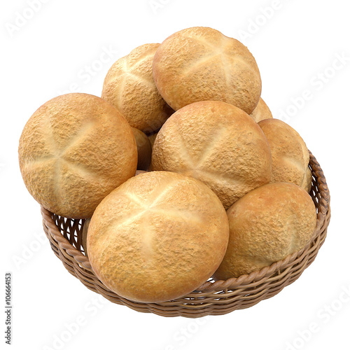 Basket with buns. 3d illustration
