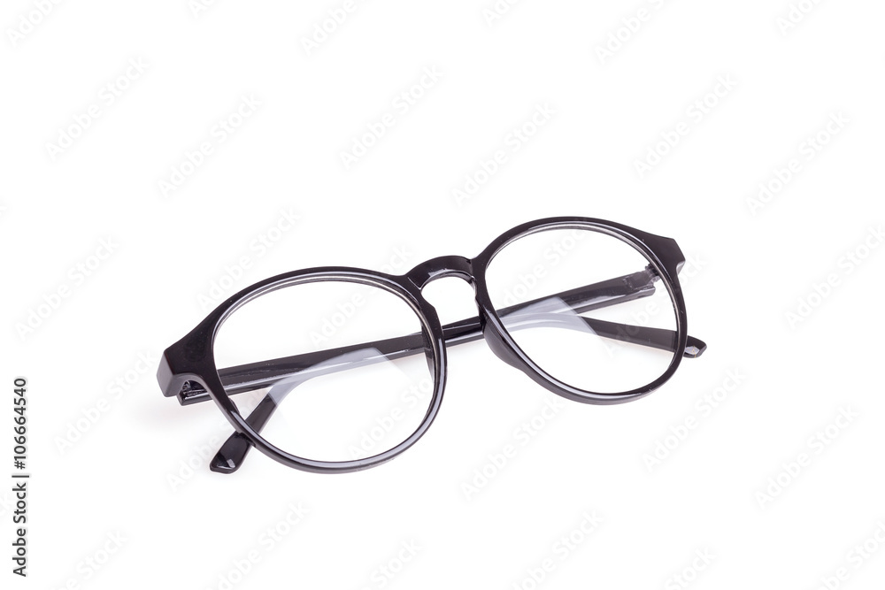 Close up black eye glasses isolated on white Close up black eye glasses isolated on white