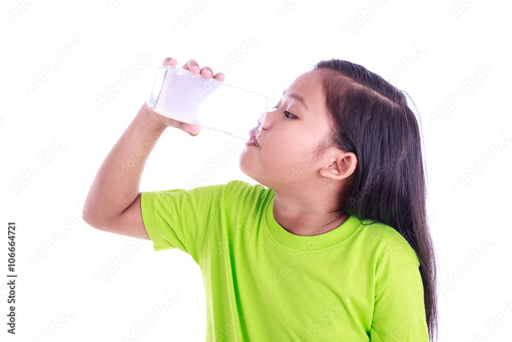 Portrait of young Asian girl holding milk glass isolated on whit Portrait of young Asian girl holding milk glass isolated on whit