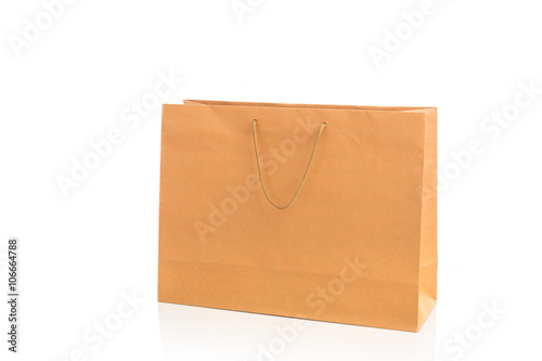 Close up brown paper bag isolated on white