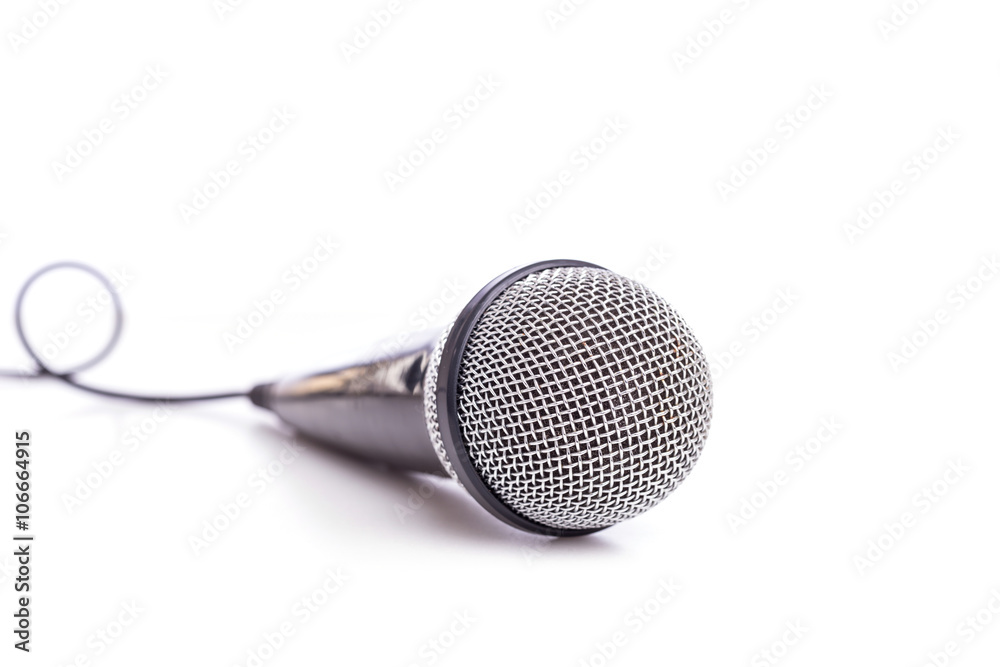 Close up old microphone isolated on white Close up old microphone isolated on white