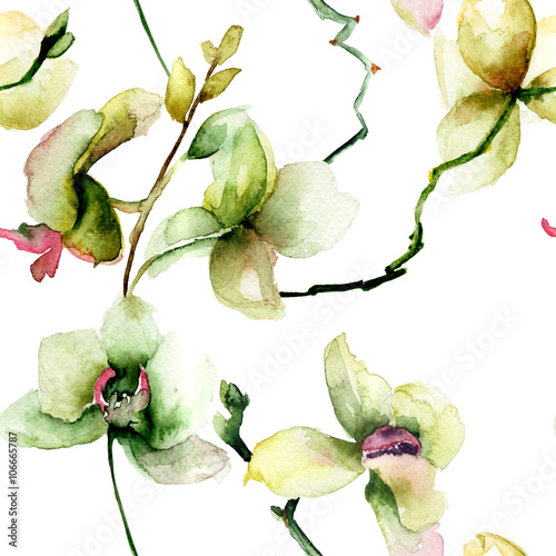Seamless pattern with Beautiful orchid