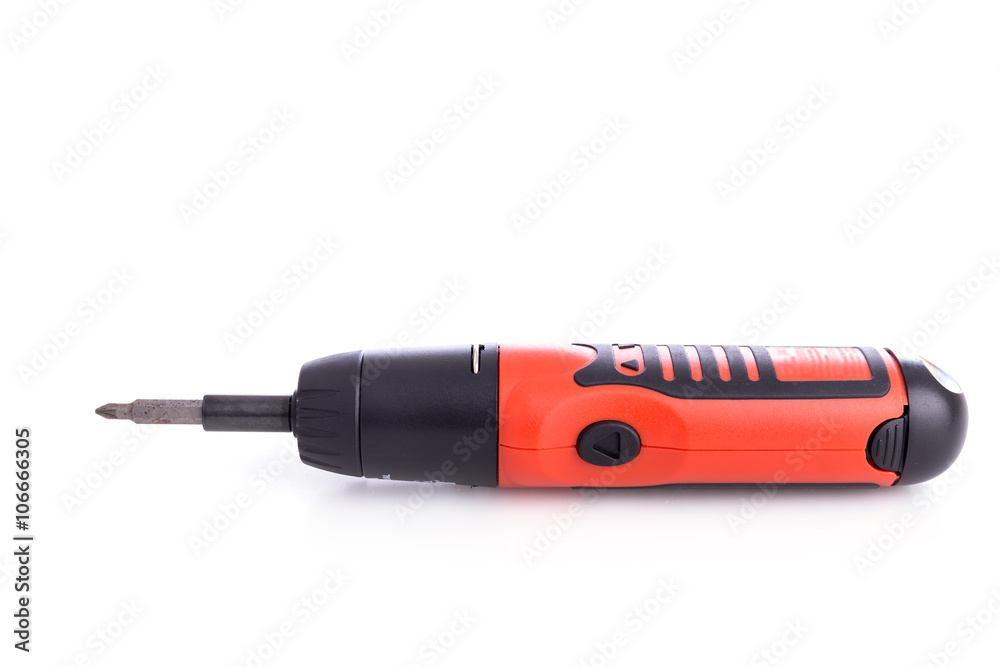 Red Cordless screwdriver or power drill isolated on white backgr