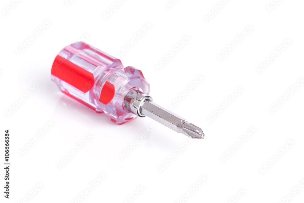 Close up short screwdriver isolated on white