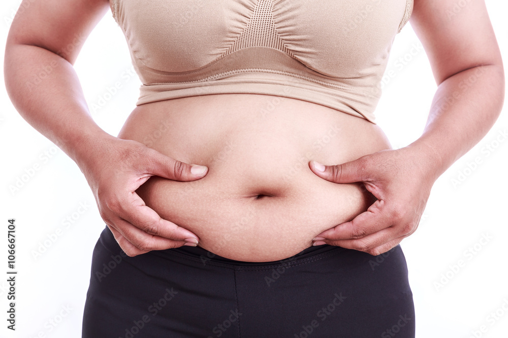 Portrait of fat woman isolated on white : Fat and Healthy concep Portrait of fat woman isolated on white : Fat and Healthy concep