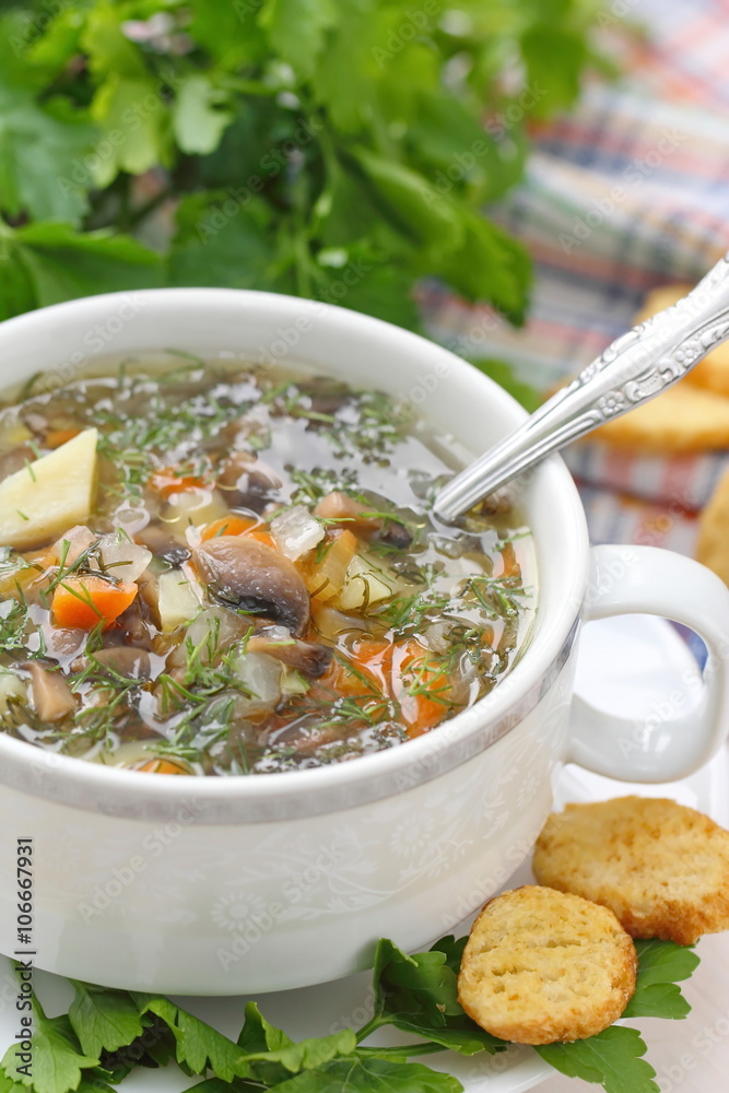 Soup with mushrooms and vegetables Soup with mushrooms and vegetables