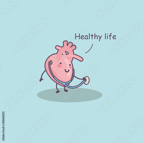 cute cartoon heart and stethoscope