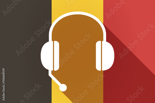 Long shadow Belgium flag with  a hands free phone device