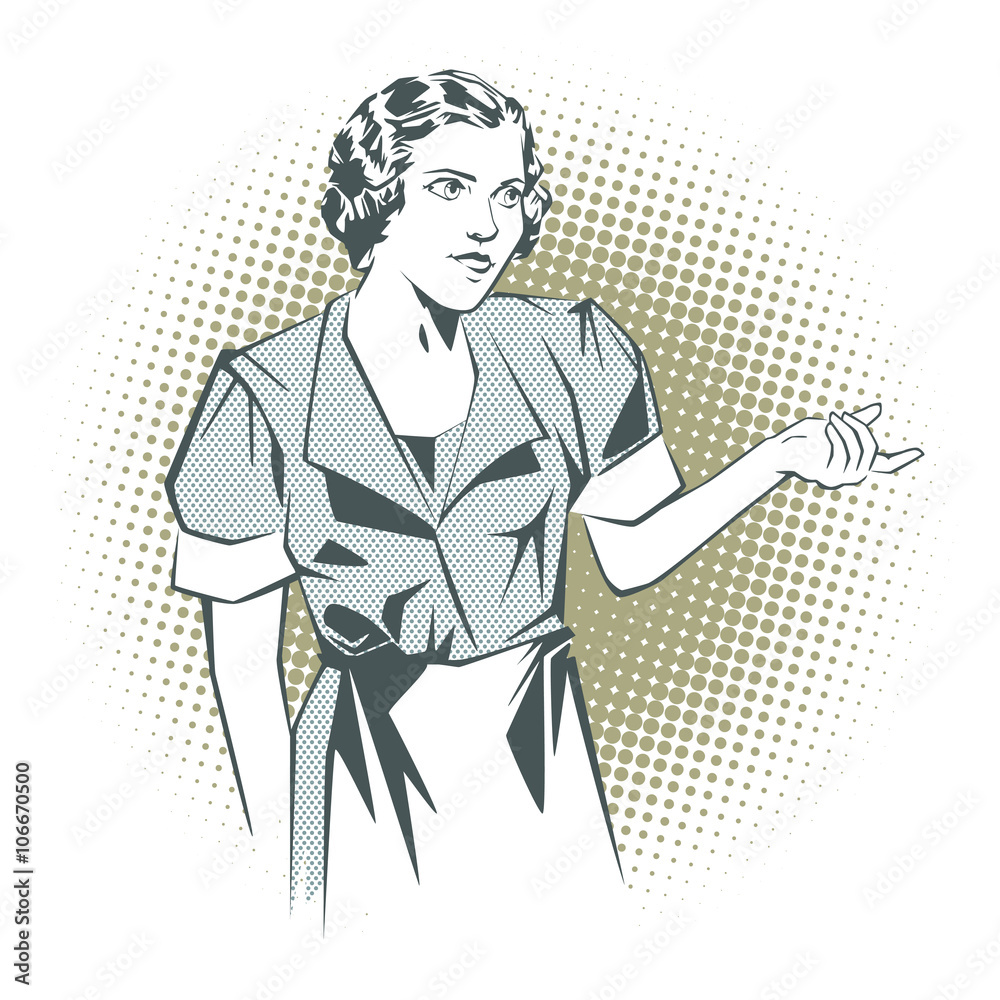 Stock illustration. People in retro style pop art and vintage advertising. Girl waitress. Stock illustration. People in retro style pop art and vintage advertising. Girl waitress.