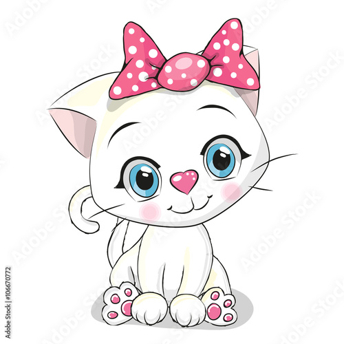 Cute Cartoon white kitten