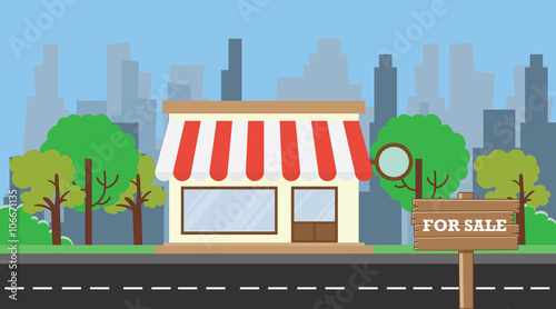 store for sale with board sign on front