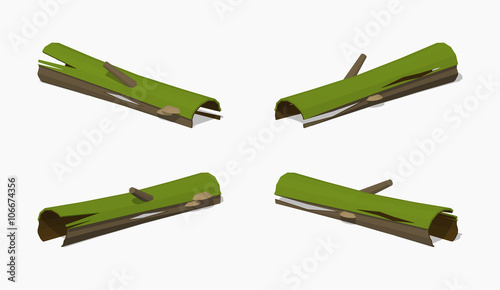 Rotten log. 3D lowpoly isometric vector illustration. The set of objects isolated against the white background and shown from different sides