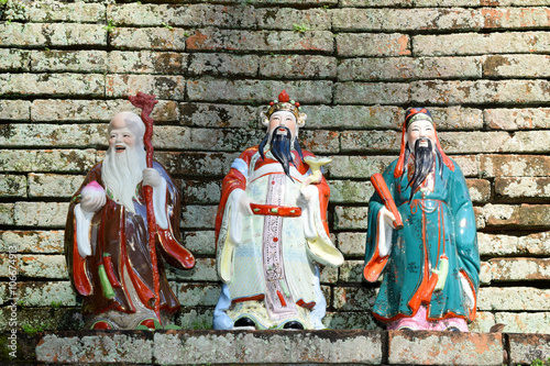 Three Goddesses Fu Lu Shou (Chinese Luck Symbol) on brick wall