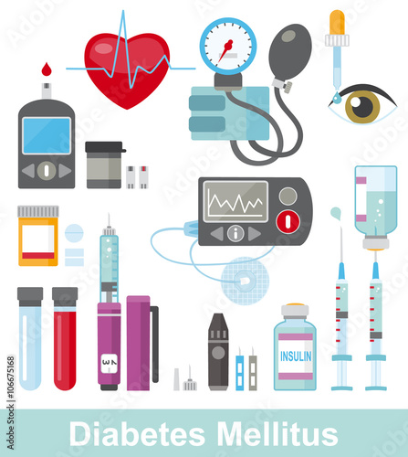 Diabetes flat medical color icon set