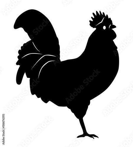 Illustration noire d'un coq sur fond blanc