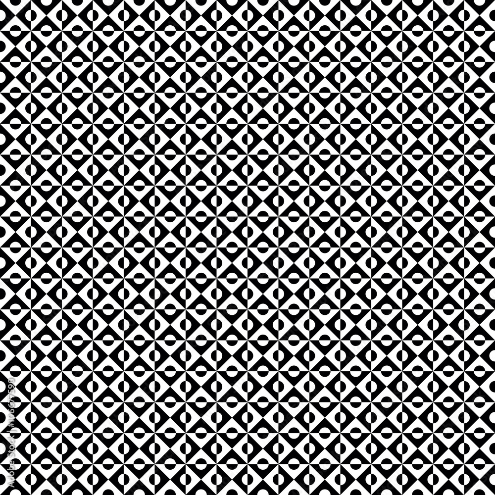 Seamless Geometric Pattern | Divided Circles & Squares | Black-and-White