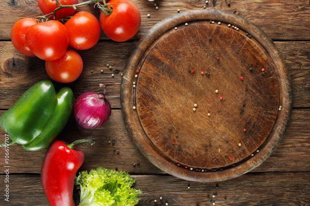 Various vegetables for pizza at wooden background Various vegetables for pizza at wooden background