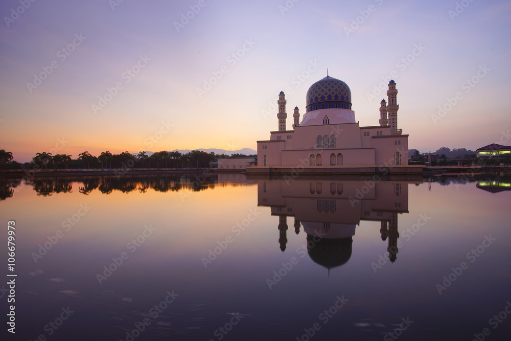 Beautiful sunrise scene at Kota Kinabalu Mosque, Sabah Borneo, M