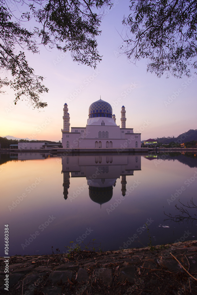 Beautiful sunrise scene at Kota Kinabalu Mosque, Sabah Borneo, M