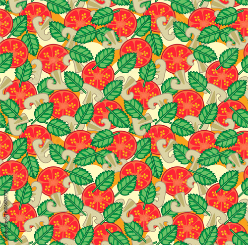 pizza with mushrooms with background seamless vector pattern