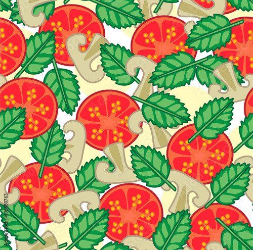 pizza with mushrooms seamless vector pattern