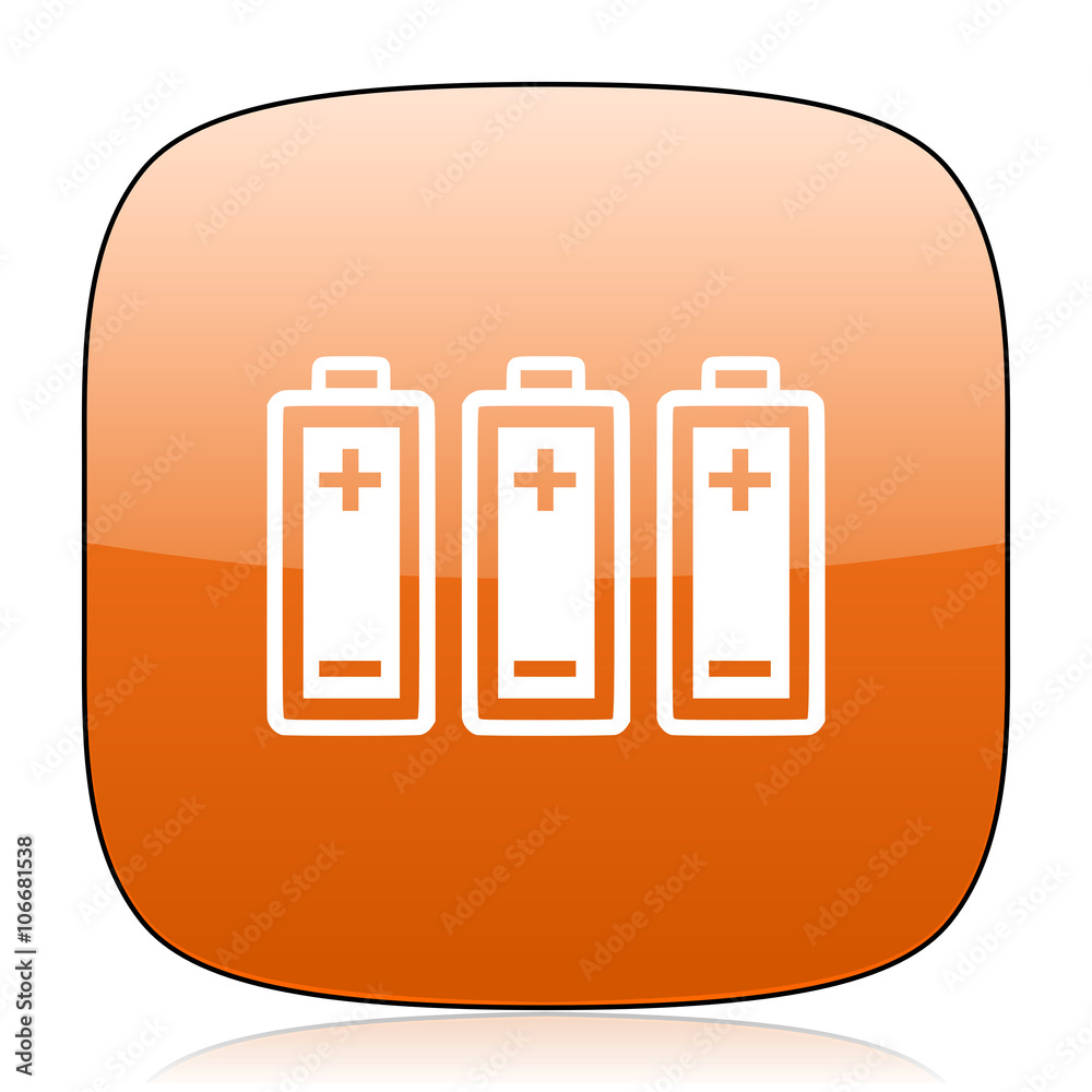 battery orange square web design glossy icon battery orange square web design glossy icon
