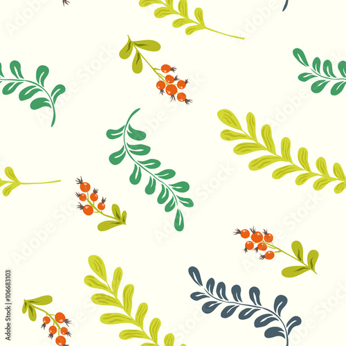 Forest herbs and berries. floral seamless pattern