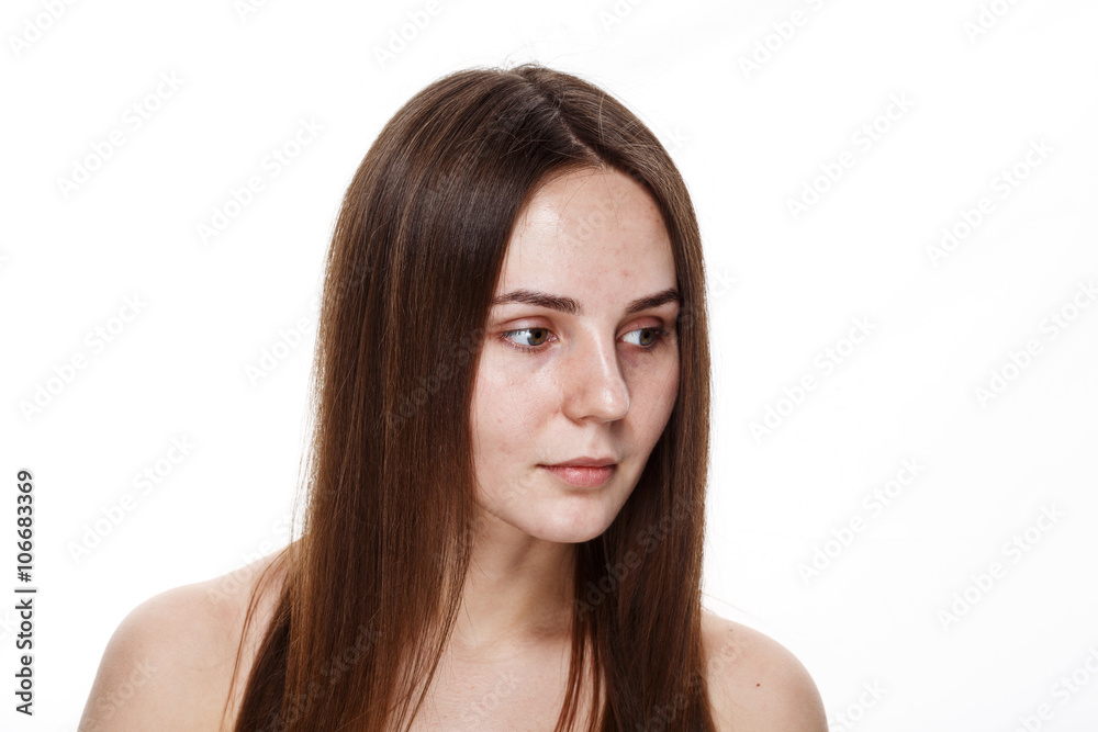 NO MAKEUP Natural Clean Face of Young Brunette Girl Without No makeup. Studio Portrait White Isolated NO MAKEUP Natural Clean Face of Young Brunette Girl Without No makeup. Studio Portrait White Isolated