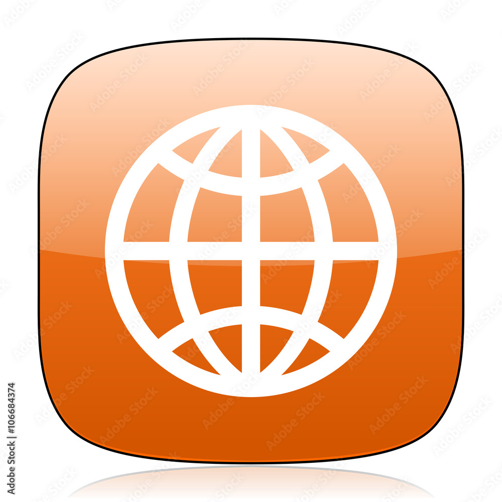 earth orange square web design glossy icon earth orange square web design glossy icon