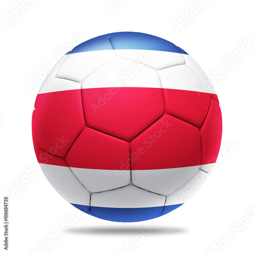 3D soccer ball with Costa Rica team flag, isolated on white