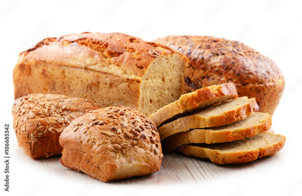 Composition with assorted baking products isolated on white