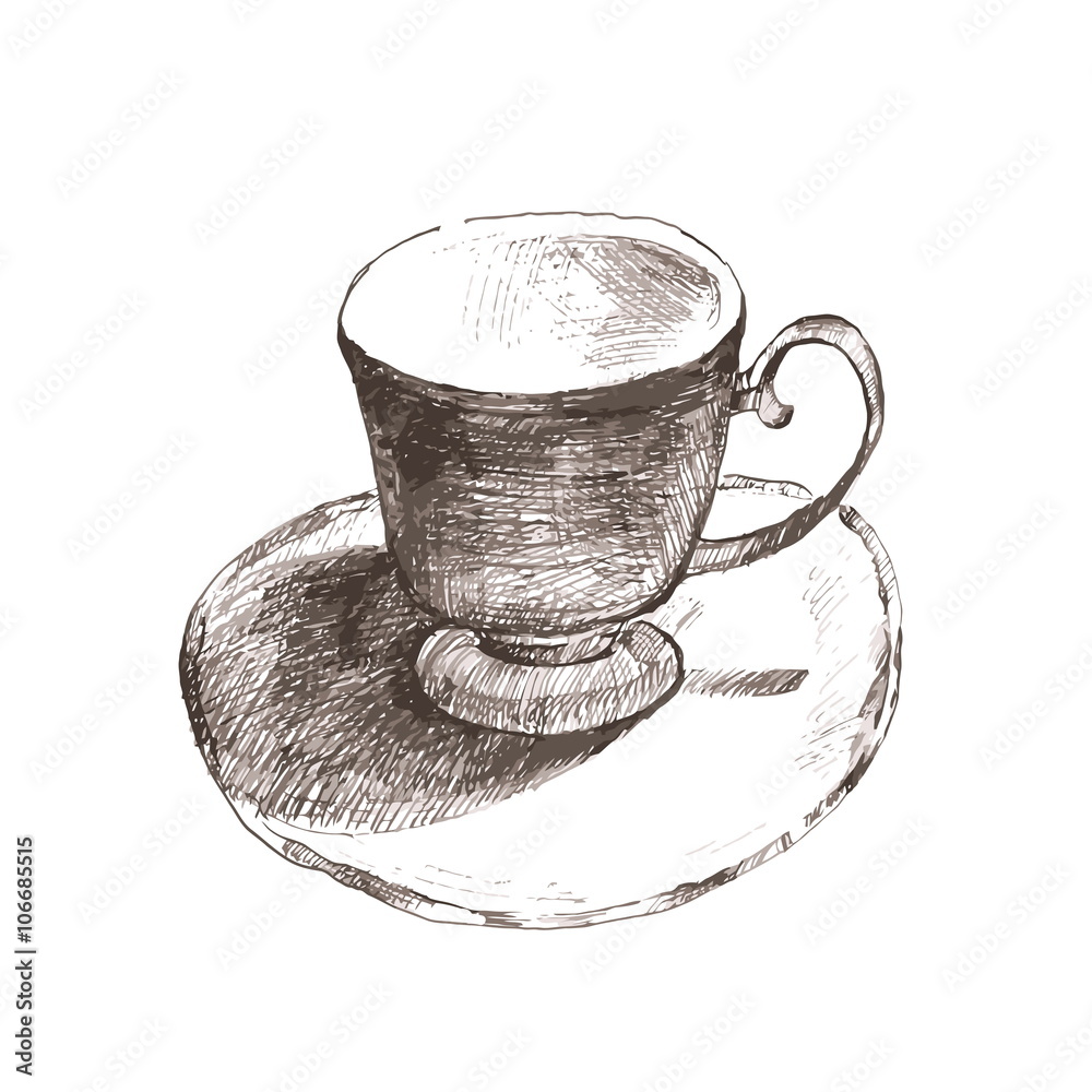 sketch cup. elegant cup and saucer. Retro cup of tea and coffee.Vector  illustration Stock Vector | Adobe Stock