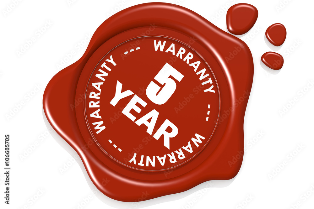 Five year warranty seal isolated on white background Five year warranty seal isolated on white background