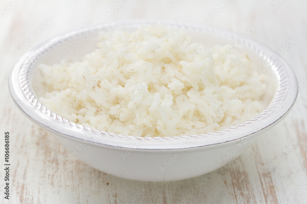 boiled rice on white bowl on white background boiled rice on white bowl on white background