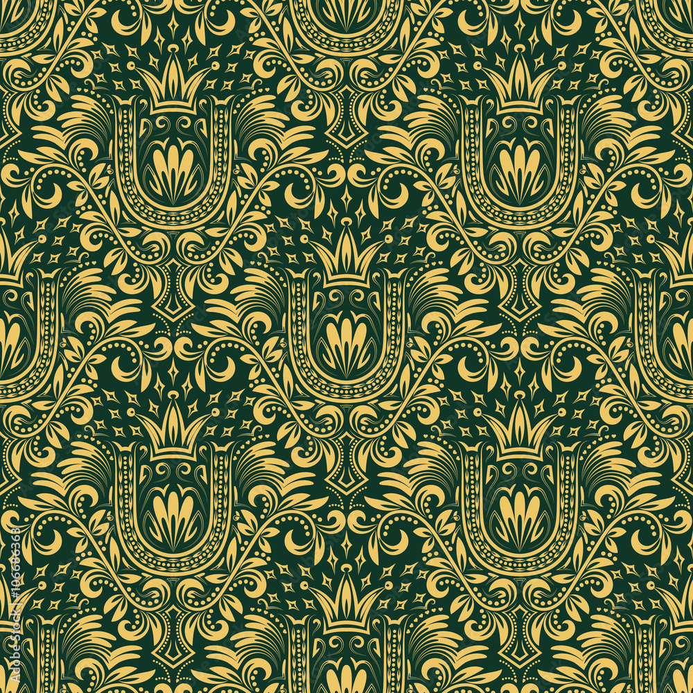 HD wallpaper green and brown damask wallpaper pattern ornament vintage   Wallpaper Flare