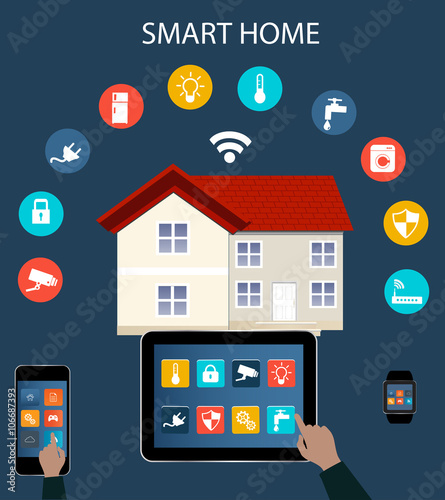 Smart phone, Tablet, Smartwatch and  Internet of things concept.Smart Home Technology Internet networking concept. Internet of things/Smart home automation