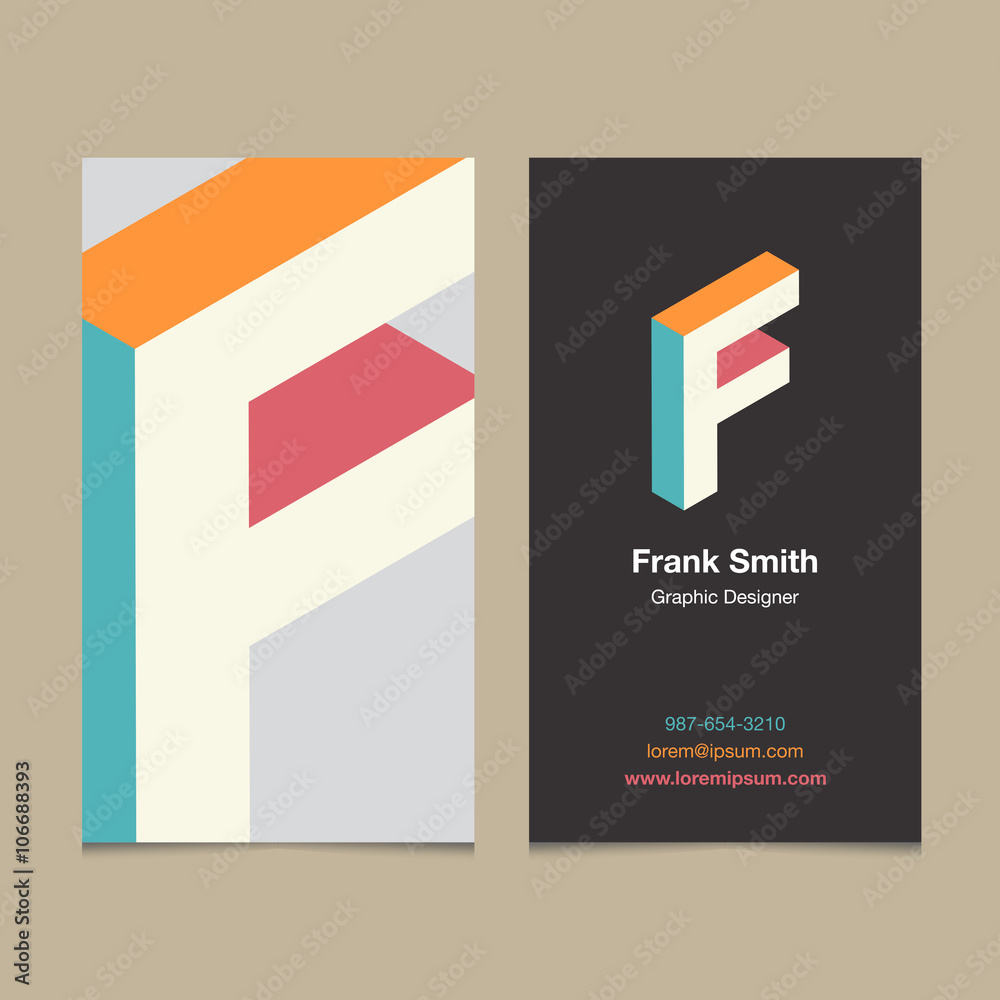 Logo alphabet letter "F", with business card template. Vector graphic ...